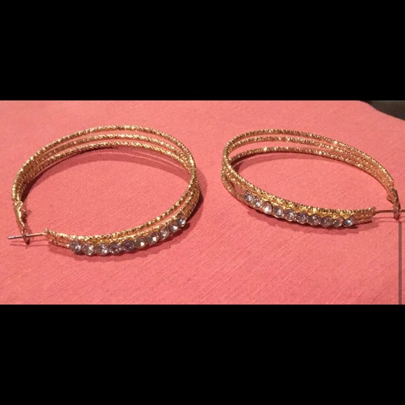 Gold with clear rhinestone hoops - Picture 2 of 4